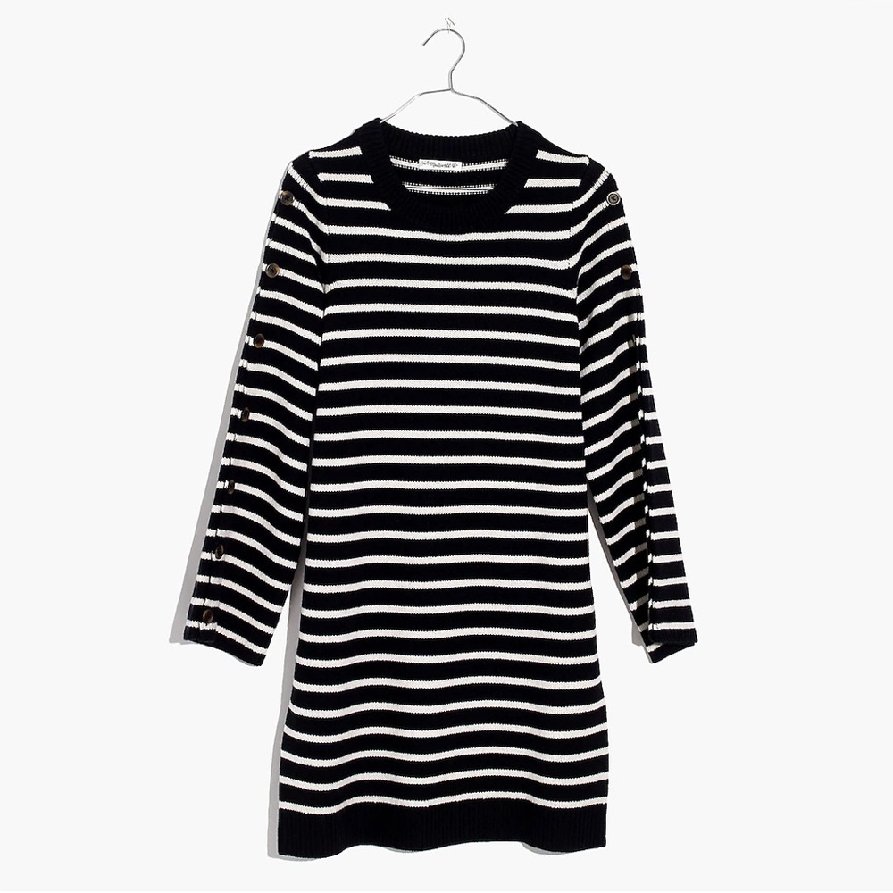 Madewell women’s Large Button-Sleeve Sweater-Dress in Stripe black and white
